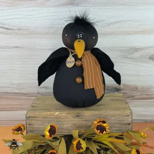 Craven the Crow- Handmade Primitive: Whimsical Soft Sculpture Collectible Black Crow for Fall Décor by Honey and Me, Inc™