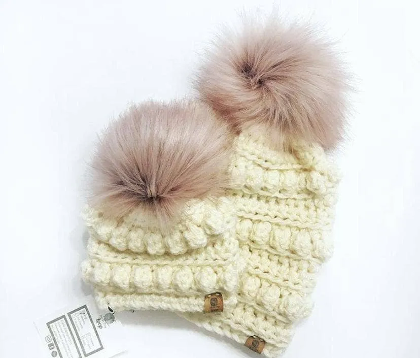 Cream Bobble Beanies