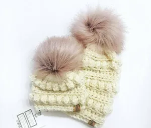Cream Bobble Beanies
