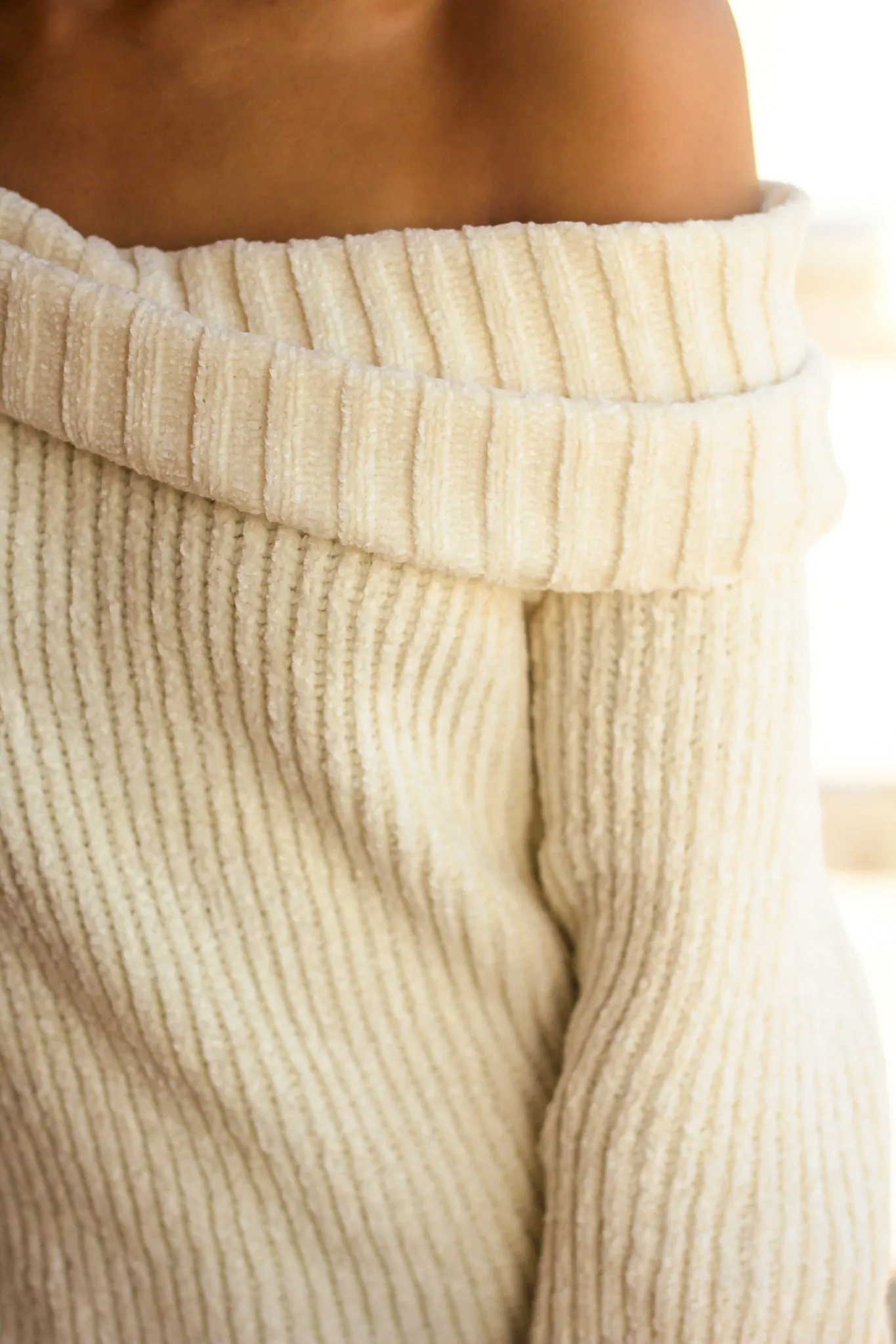 Cream Knit Off Shoulder Sweater