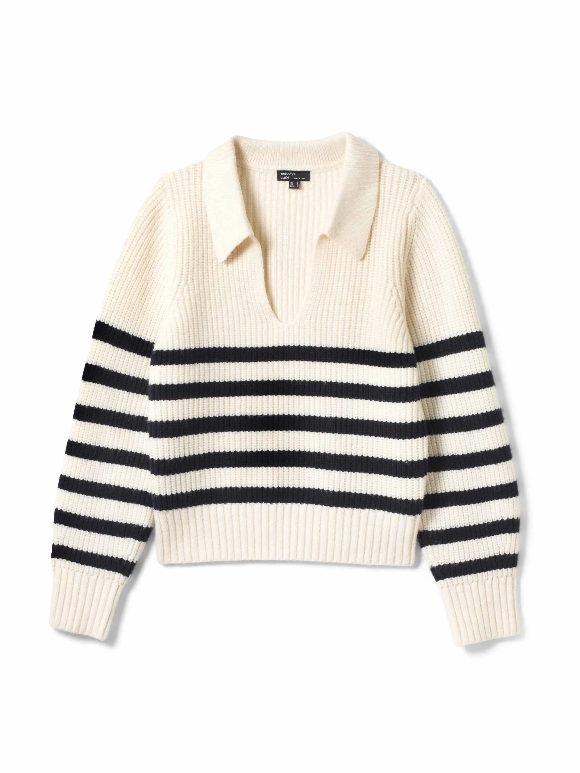 Cream open collar chunky striped jumper
