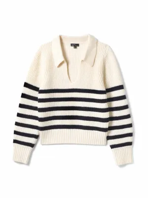 Cream open collar chunky striped jumper