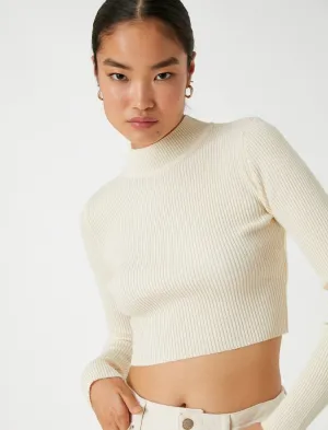 Crop Mock Neck Sweater in White