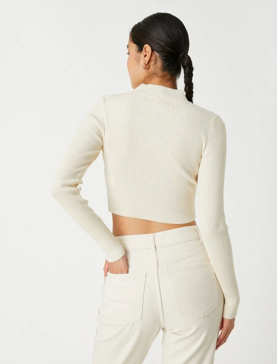 Crop Mock Neck Sweater in White