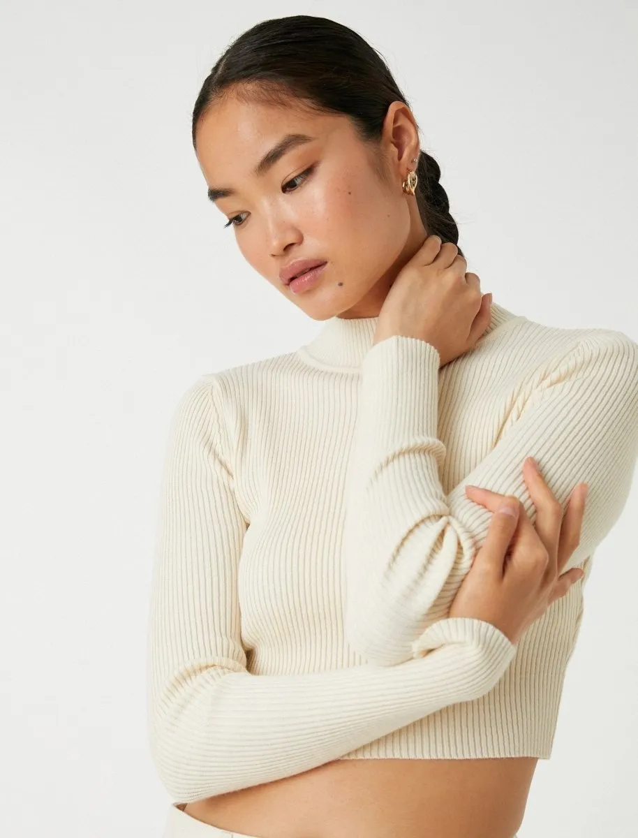 Crop Mock Neck Sweater in White