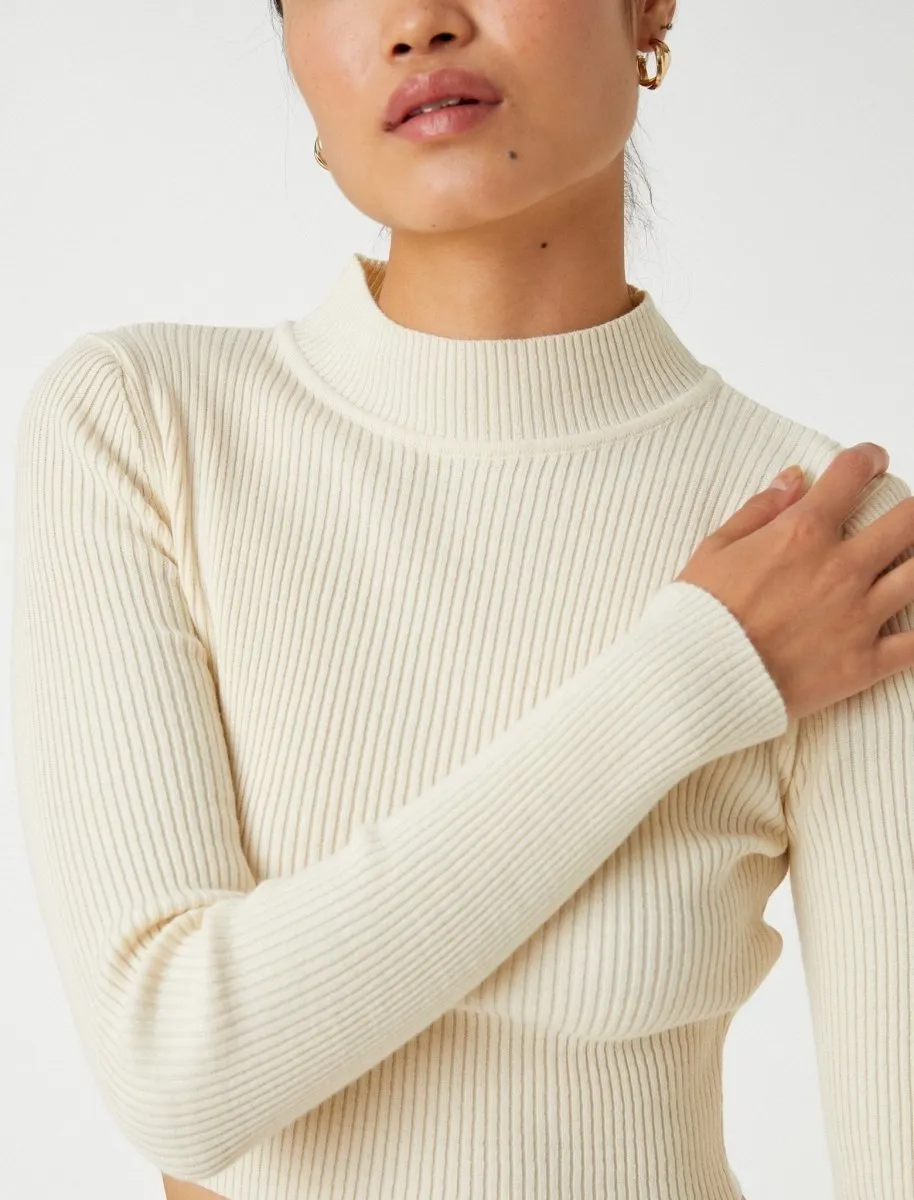 Crop Mock Neck Sweater in White