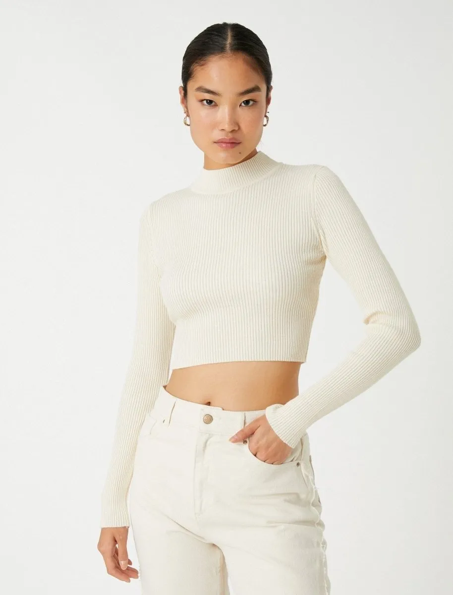 Crop Mock Neck Sweater in White