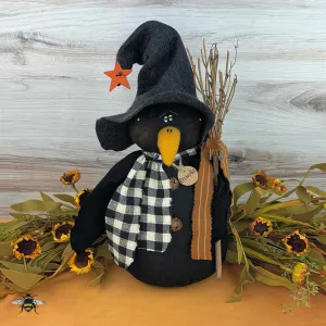 Crowella the Crow – Handmade Primitive: Whimsical Soft Sculpture Collectible Black Crow for Fall Décor by Honey and Me, Inc™