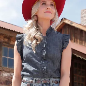 Cruel Women's Chambray Sleeveless Blouse in Denim Blue