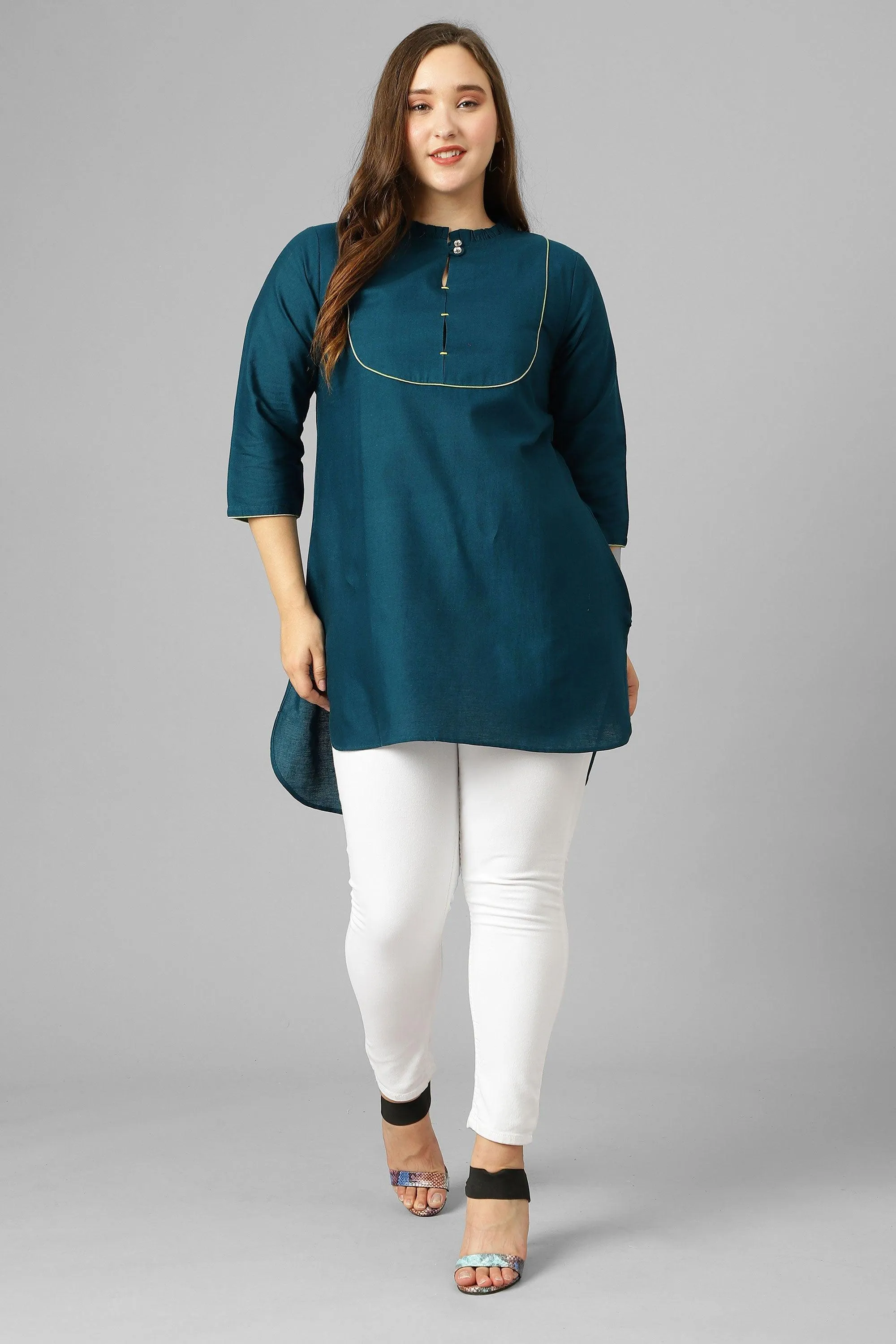 Curvy Lane Women Plus Size Pleated Round Neck Long Top with Lacework