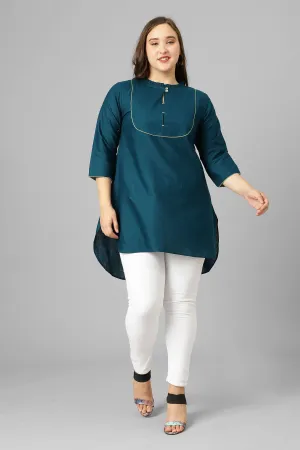 Curvy Lane Women Plus Size Pleated Round Neck Long Top with Lacework