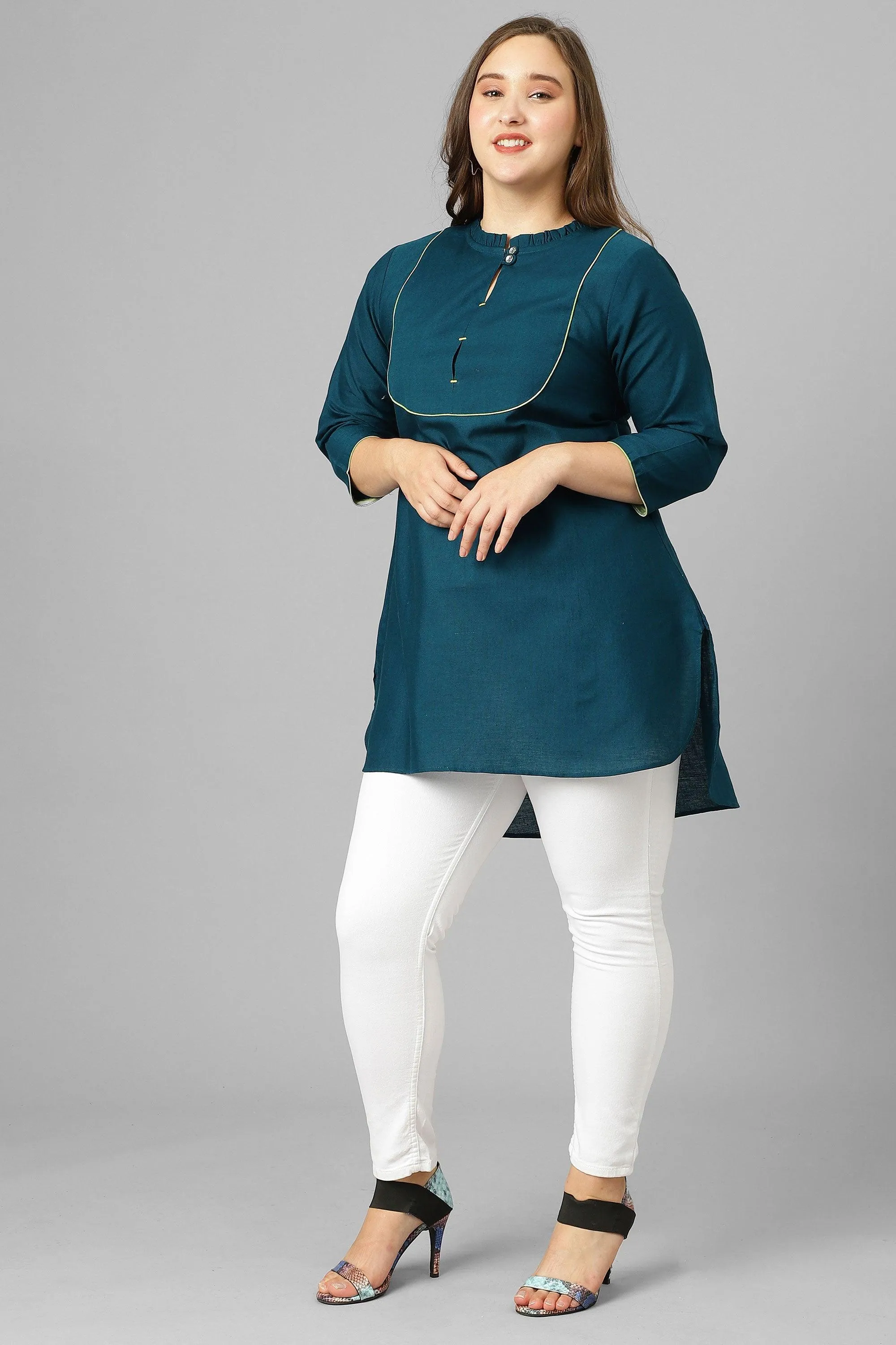 Curvy Lane Women Plus Size Pleated Round Neck Long Top with Lacework