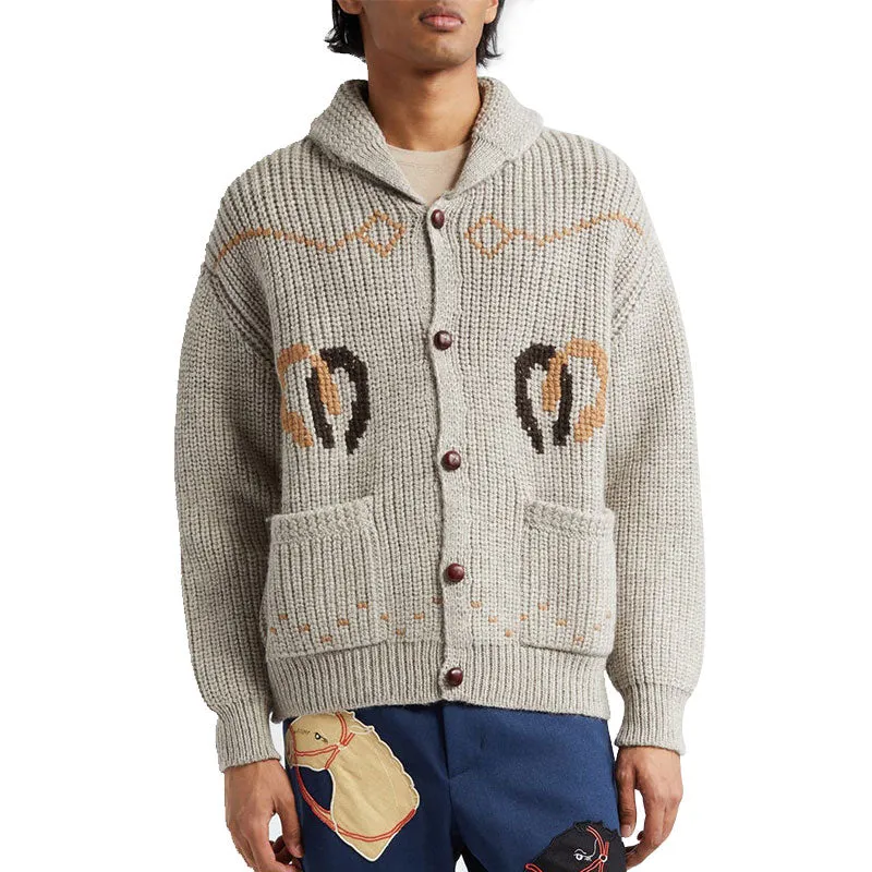 Custom Man Wool Blend Knit Sweater with Turndown Collar and Custom Logo