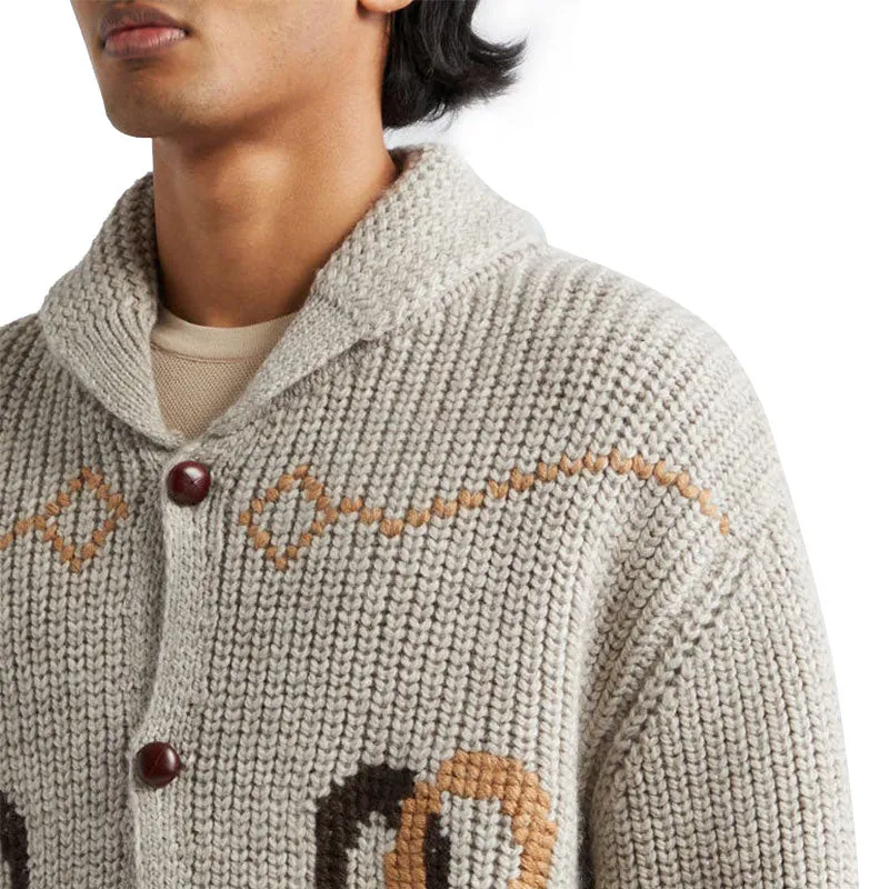 Custom Man Wool Blend Knit Sweater with Turndown Collar and Custom Logo