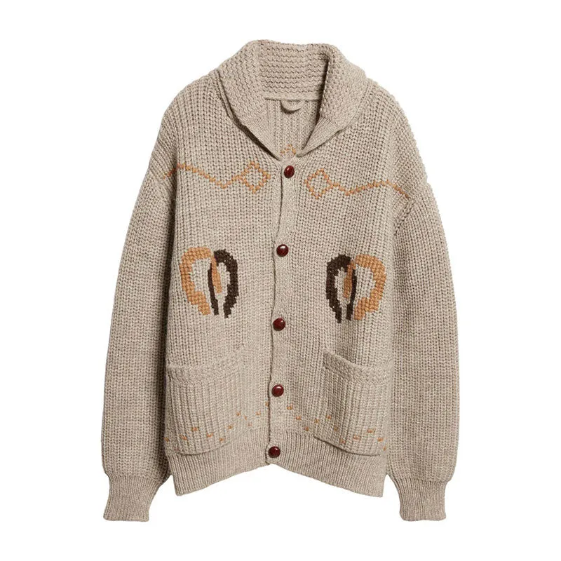 Custom Man Wool Blend Knit Sweater with Turndown Collar and Custom Logo