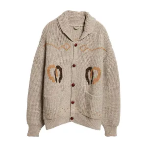 Custom Man Wool Blend Knit Sweater with Turndown Collar and Custom Logo
