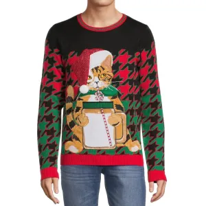 Custom Pet Cat Knit Sweater - Festive Christmas Cat Drinking Milk