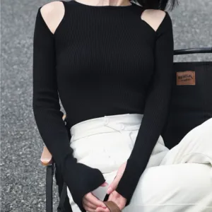 Cut Out Shoulder Long Sleeve Crop Sweater