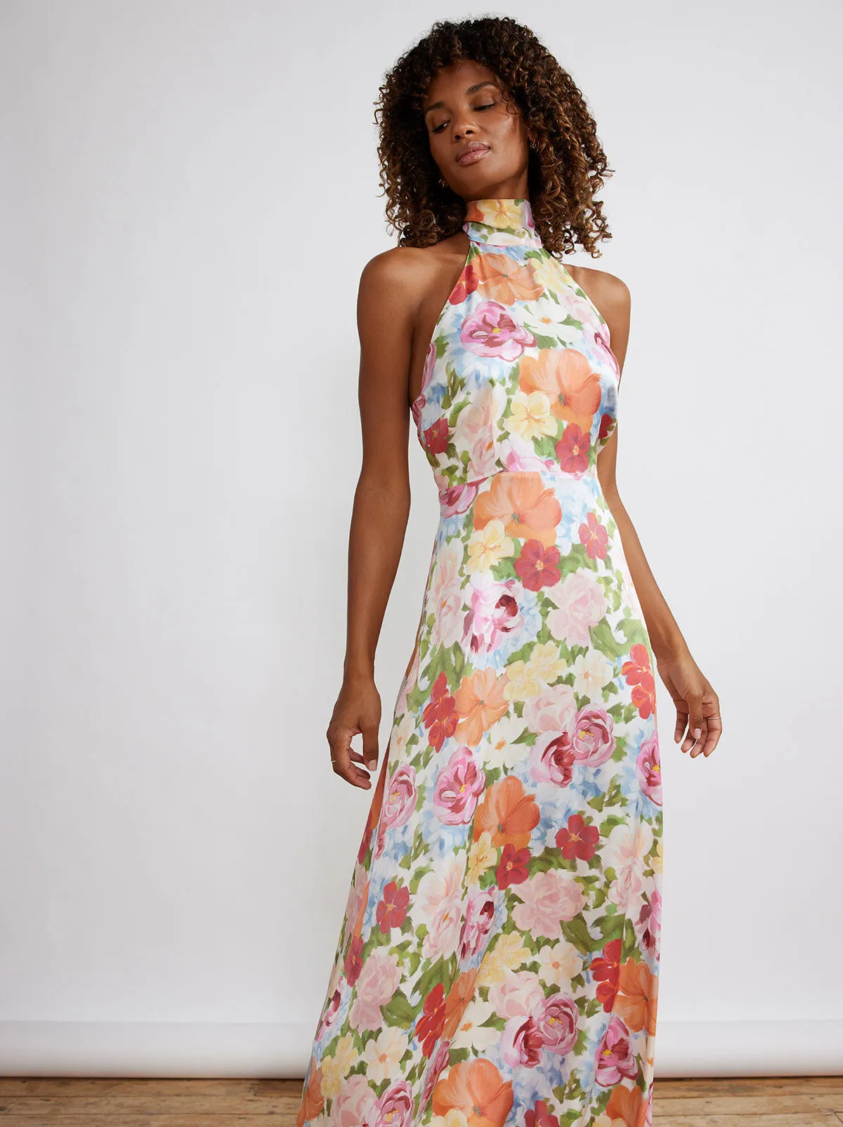 Dakota Painted Floral Halterneck Maxi Dress