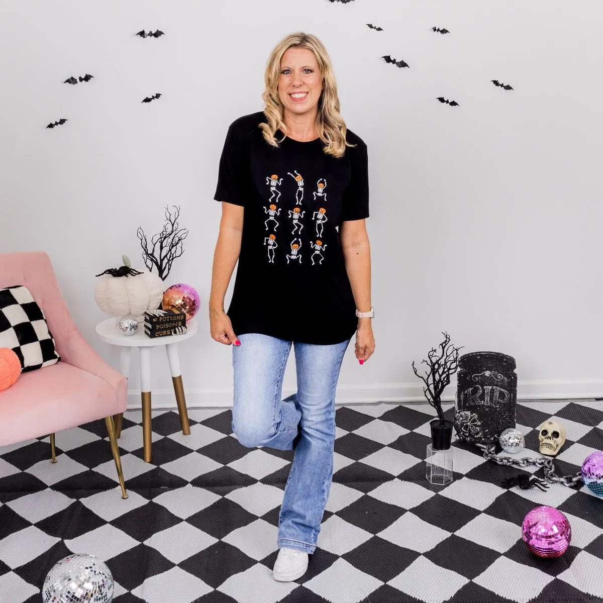 Dancing Skeletons Wholesale Bella Graphic Tee - Quick Shipping