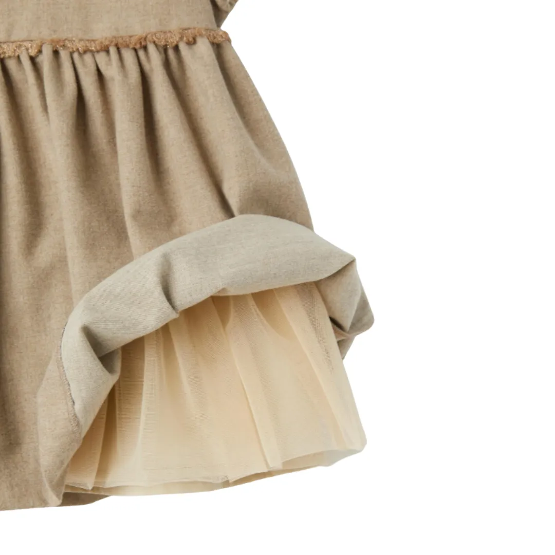 Dark Beige Puff Sleeve Dress