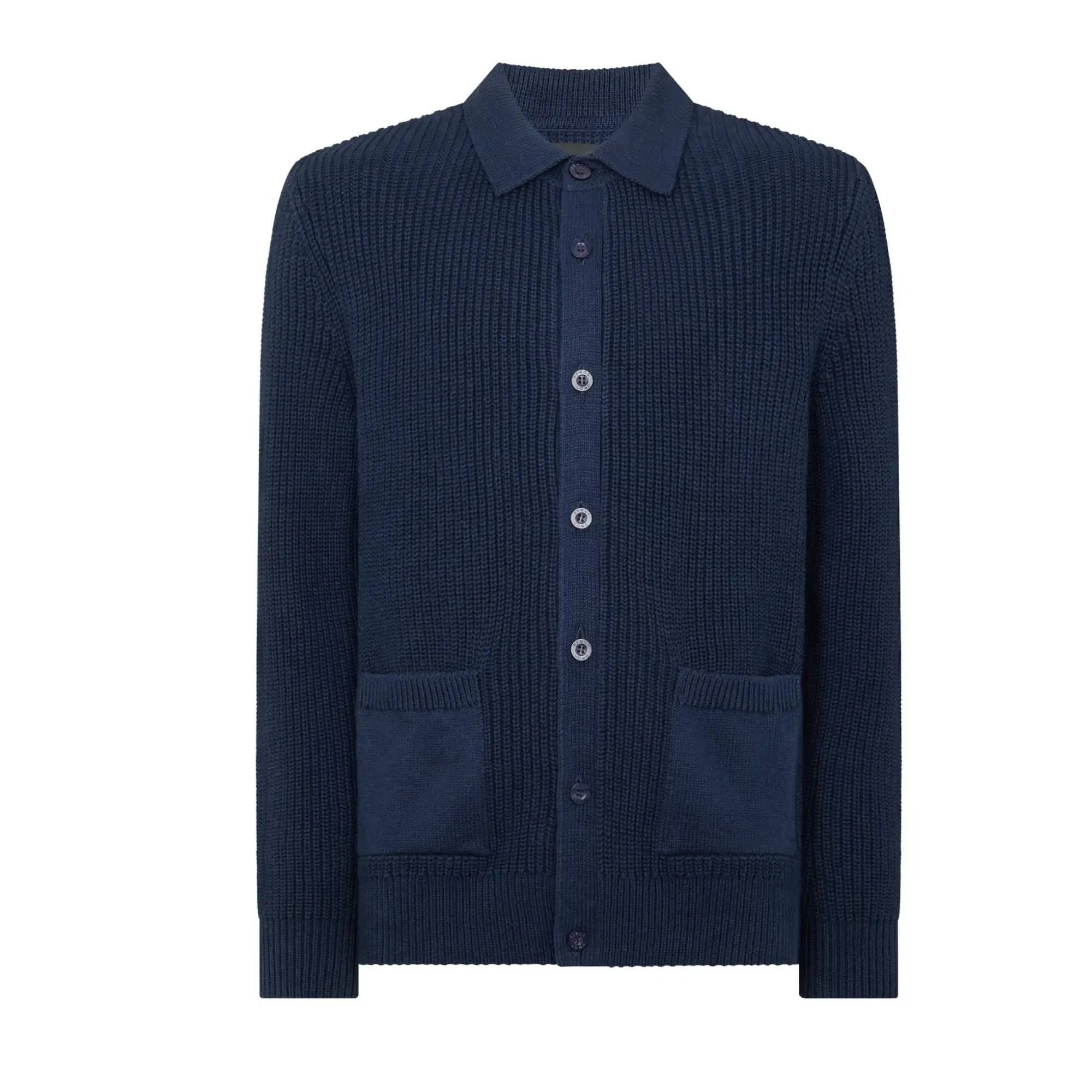 Dark Blue Long-Sleeved Buttoned Cardigan