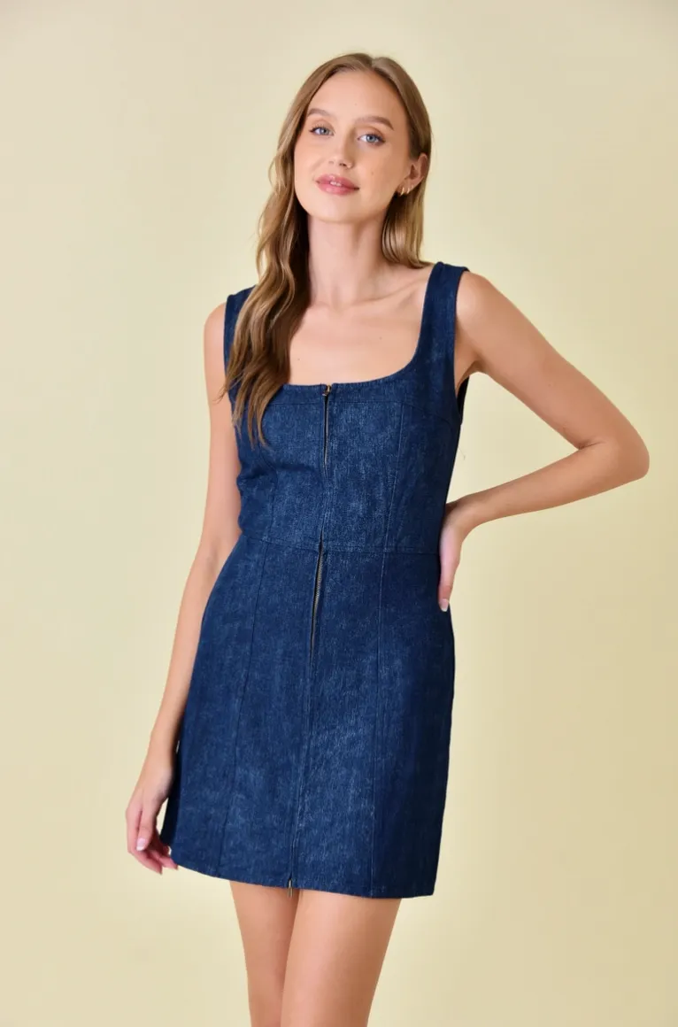 Dark Denim Zipper Mini Dress