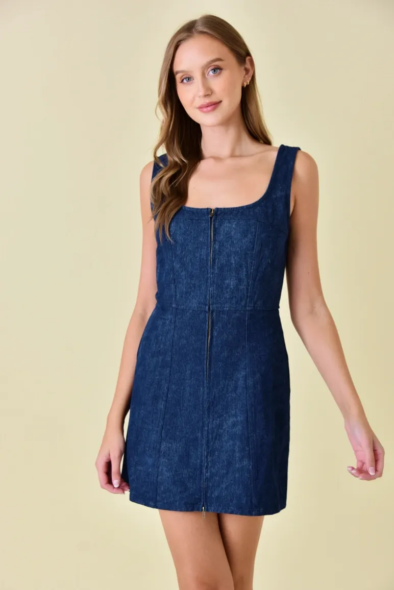 Dark Denim Zipper Mini Dress
