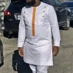 Dashiki Men's Shirt Bazin Rich for Man African Men Clothes Casual White Round Neck Fall Autumn Long Sleeve Dashiki Long Shirt