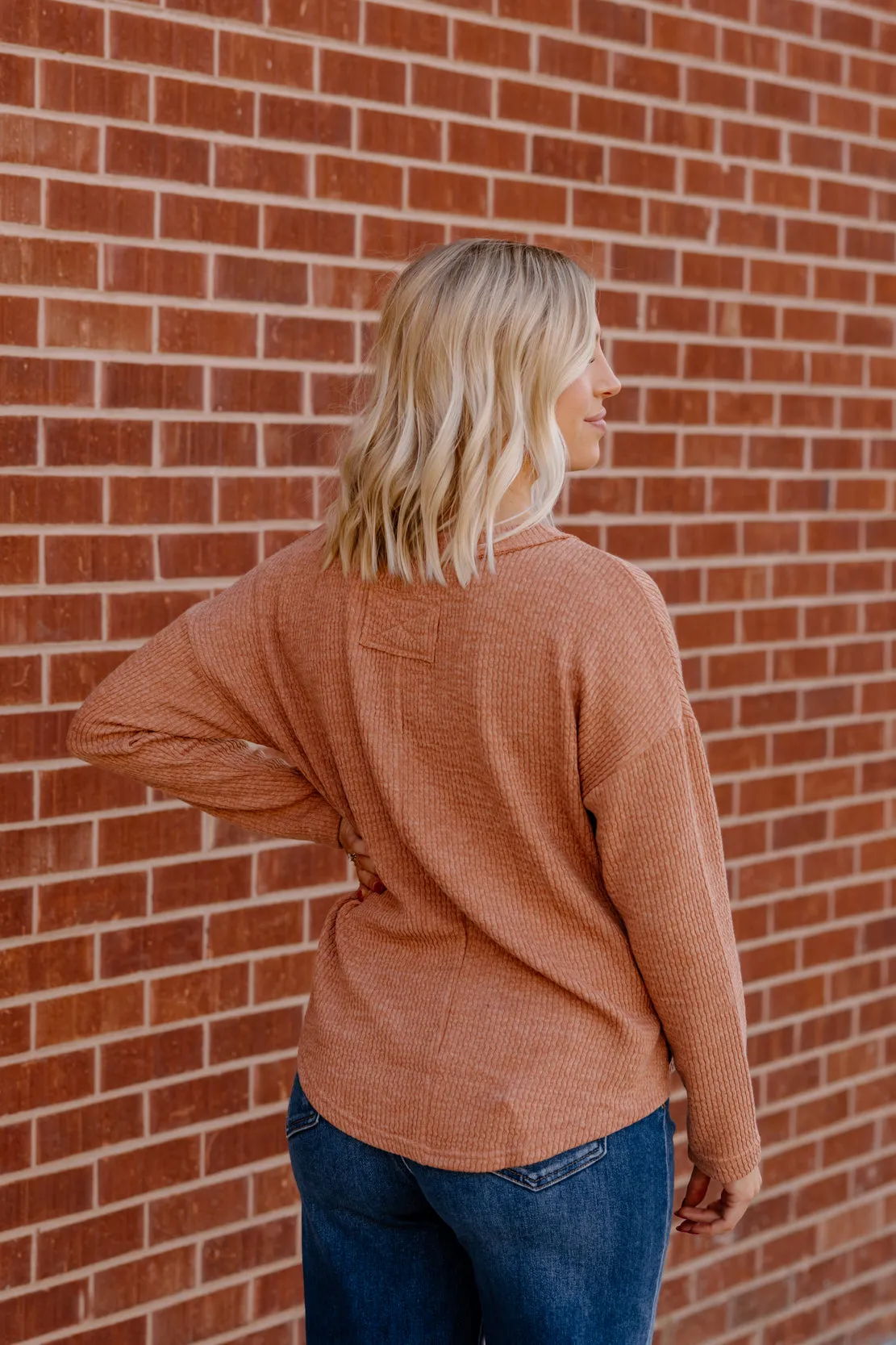 Delaney Waffle Knit Top | Terracotta
