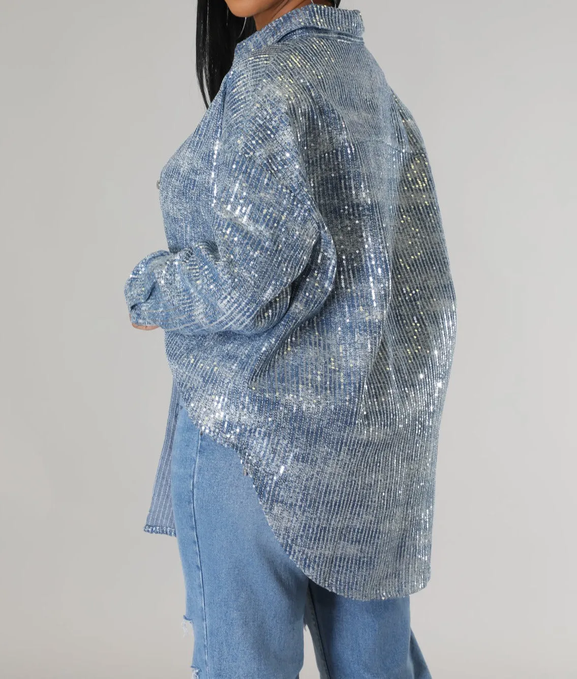Denim Blue Sequin Top