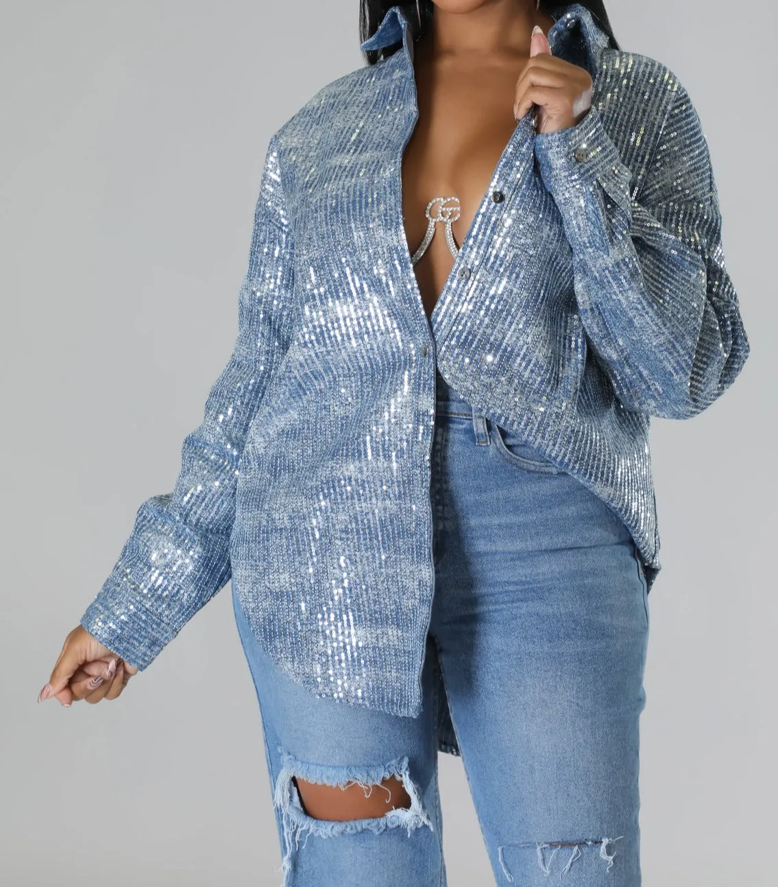 Denim Blue Sequin Top
