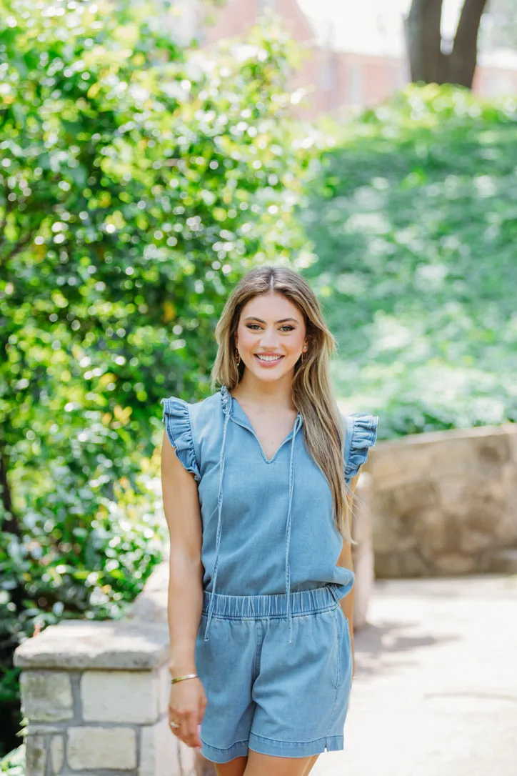 Denim Ruffle Sleeve Top