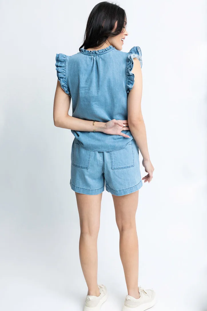 Denim Ruffle Sleeve Top