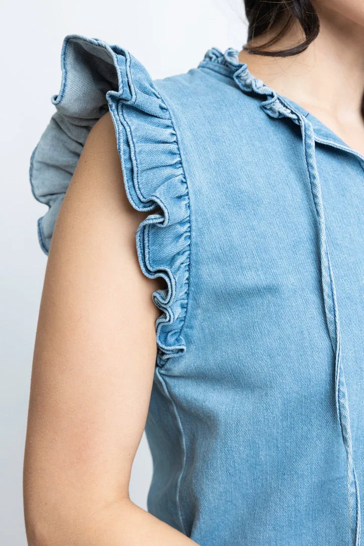 Denim Ruffle Sleeve Top
