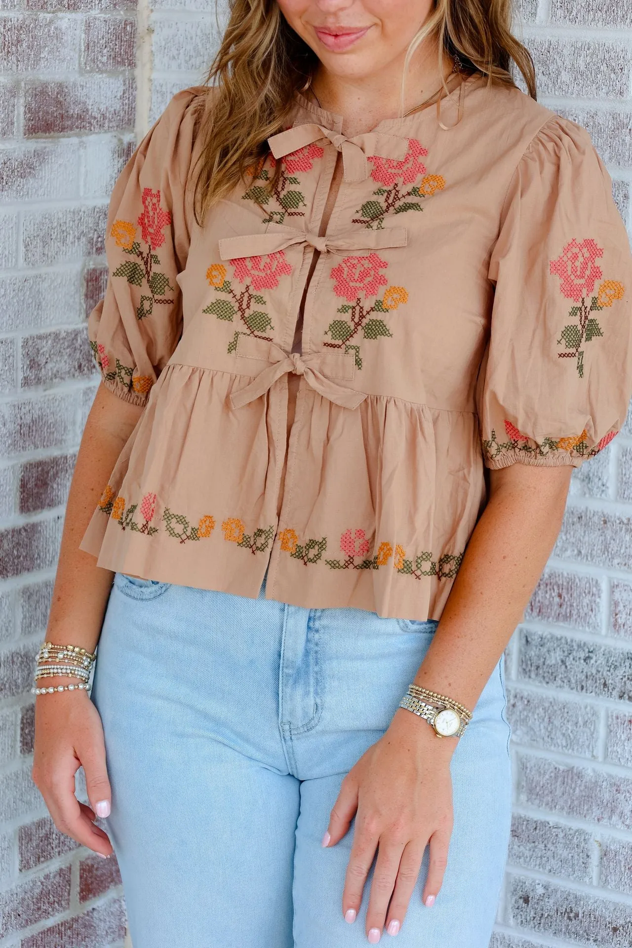 Different Life Poplin Self Tie Peplum Top