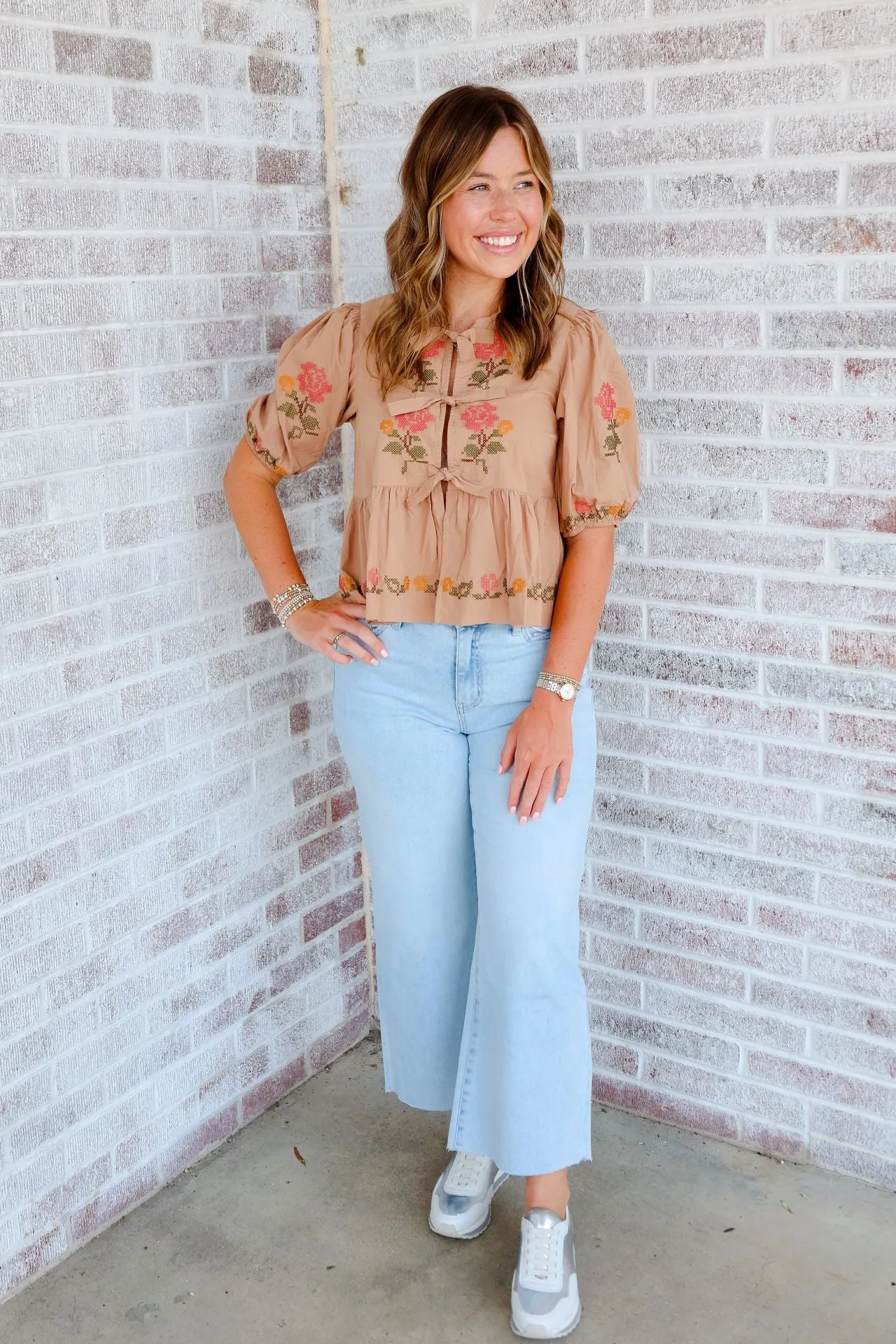 Different Life Poplin Self Tie Peplum Top