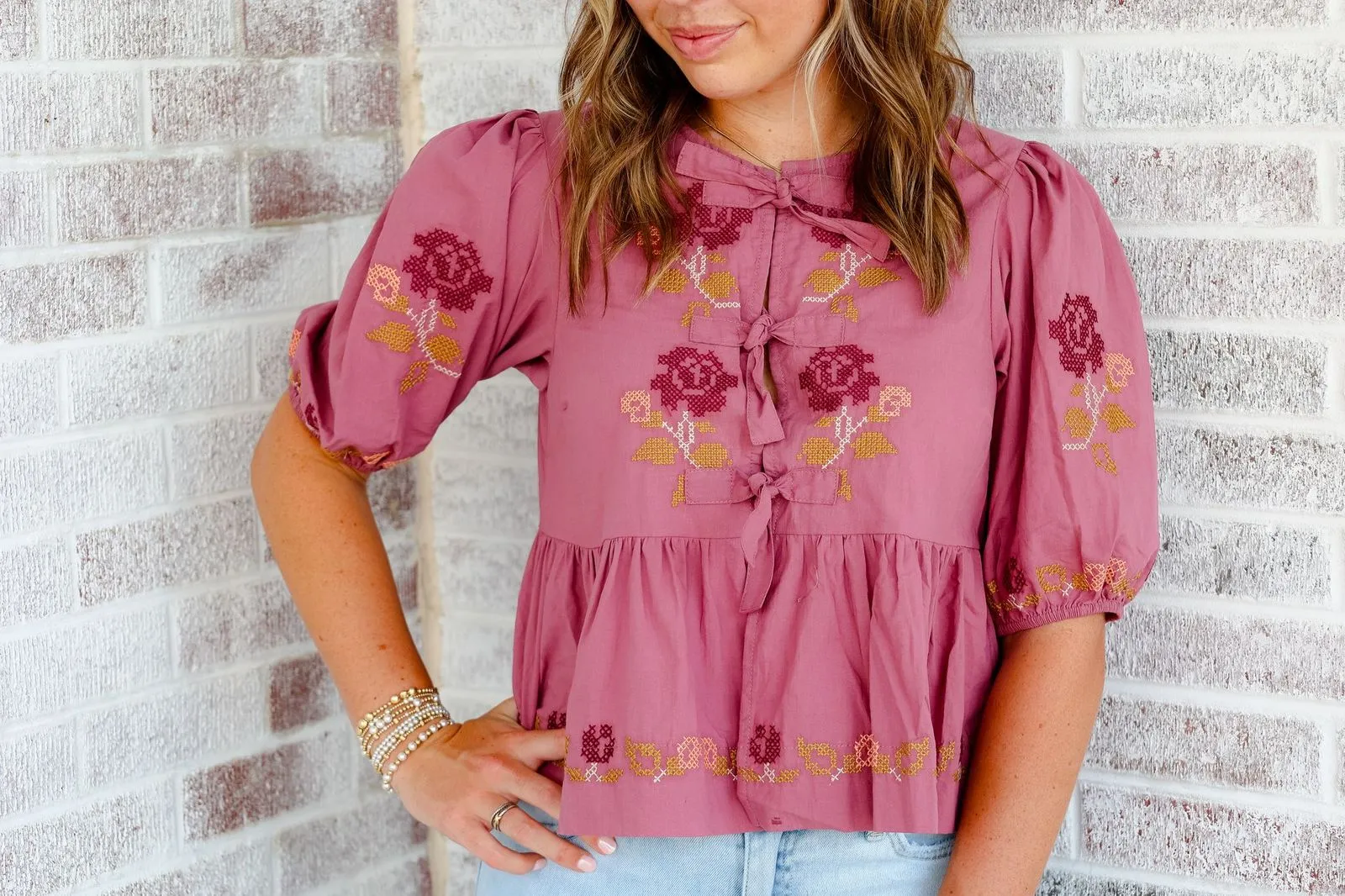 Different Life Poplin Self Tie Peplum Top