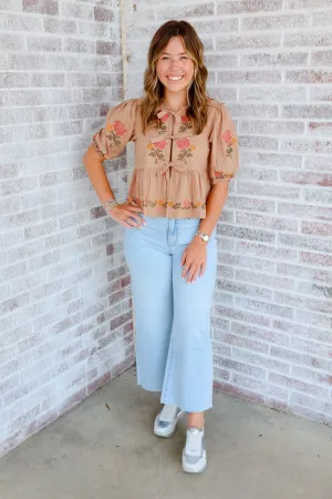 Different Life Poplin Self Tie Peplum Top