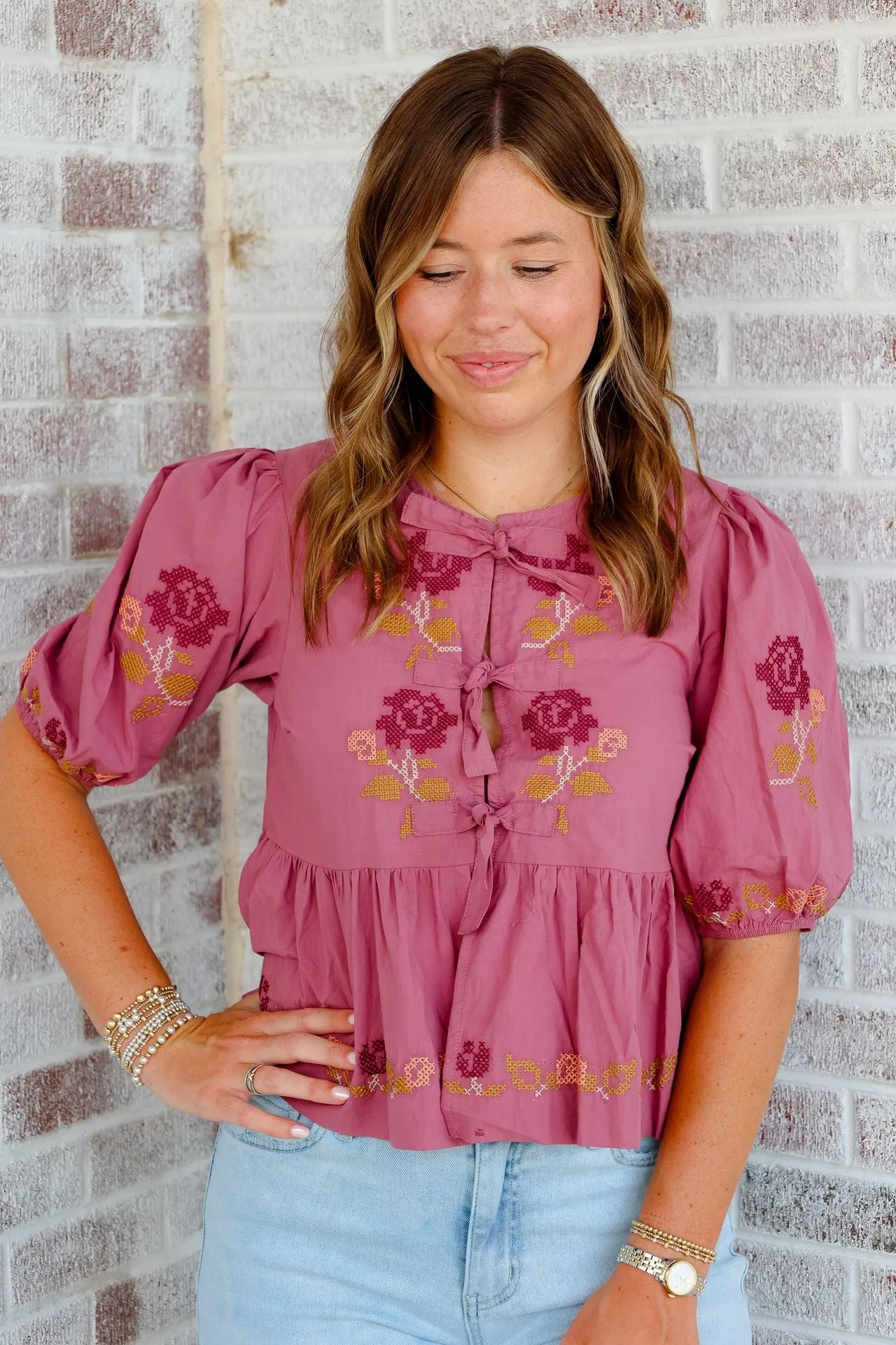 Different Life Poplin Self Tie Peplum Top