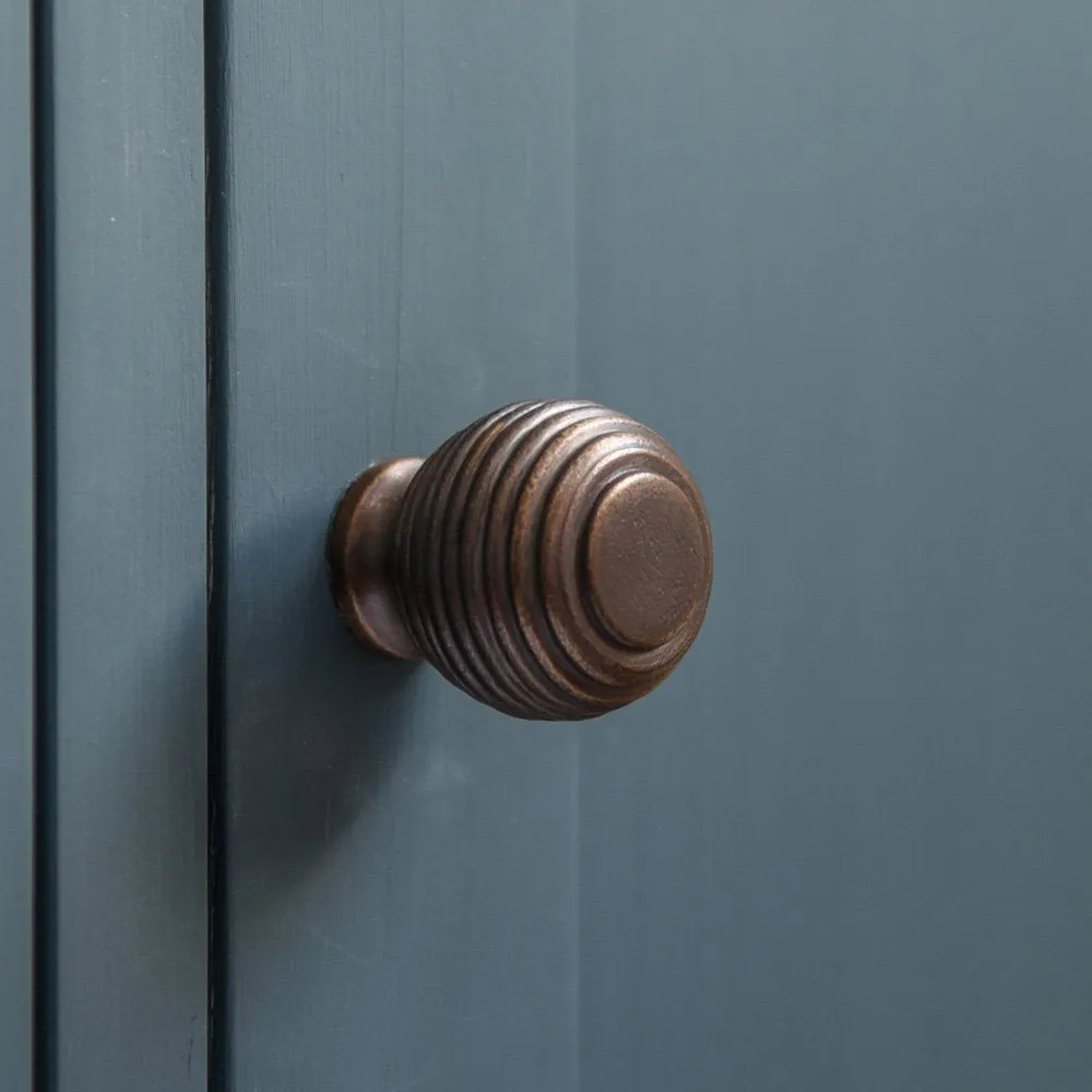 Distressed Antique Brass Queen Anne Beehive Cabinet Knob