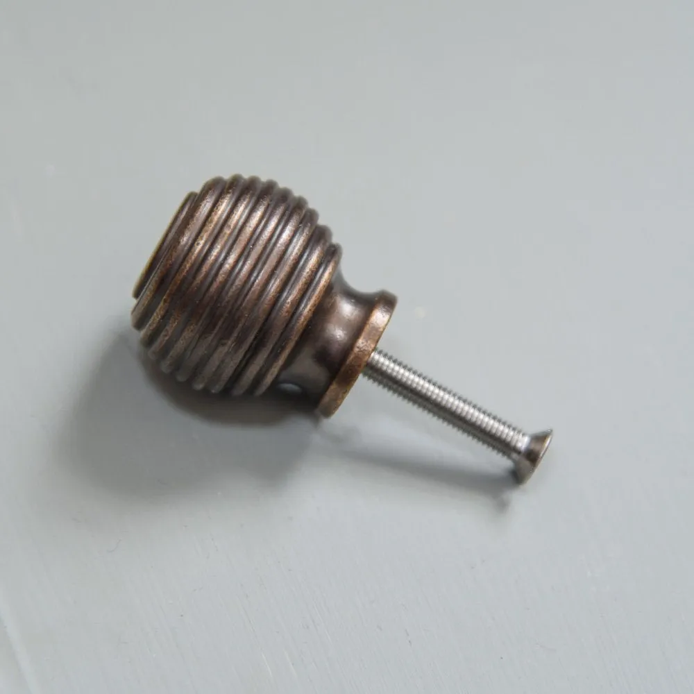 Distressed Antique Brass Queen Anne Beehive Cabinet Knob