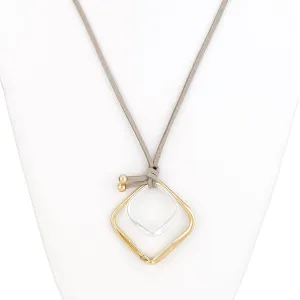 Double Square Long Leather Necklace