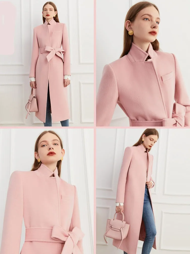 DPLAY winter tweed coat double-breasted wide belt coat - Natti