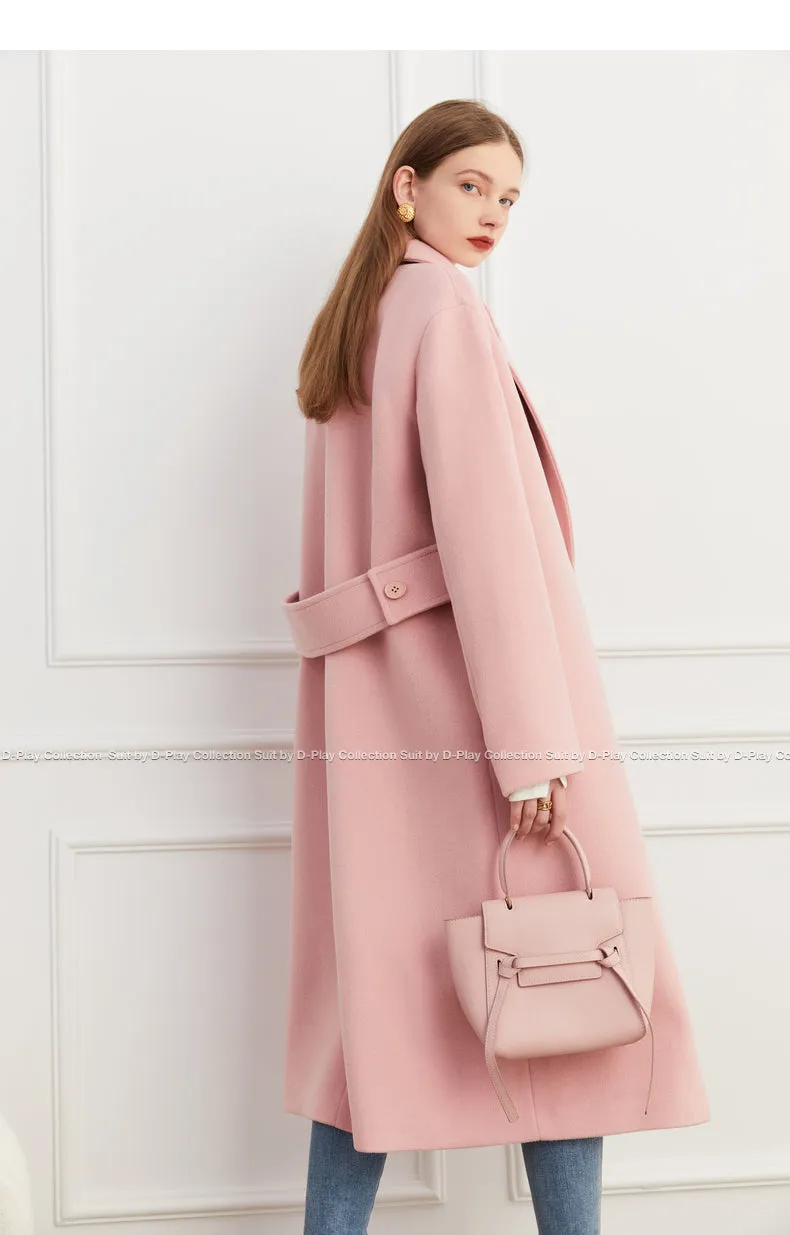 DPLAY winter tweed coat double-breasted wide belt coat - Natti
