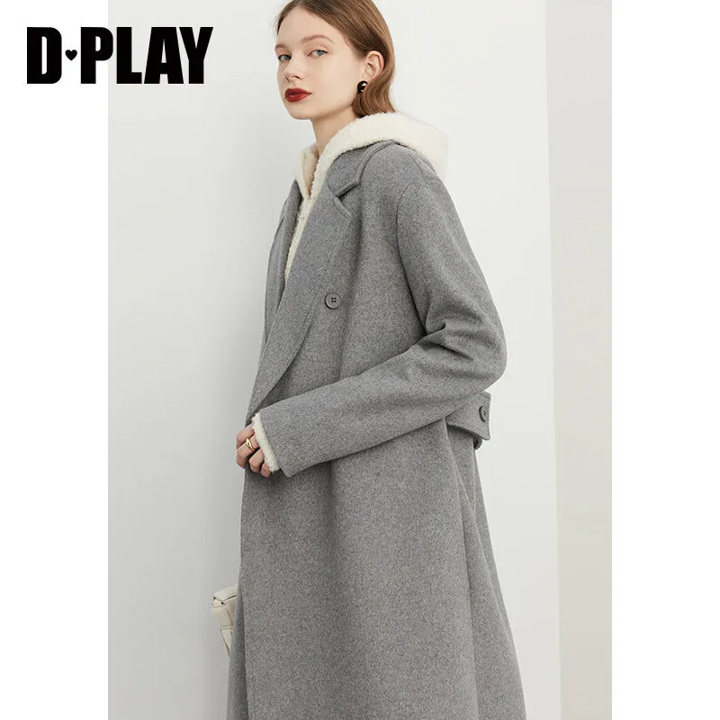 DPLAY winter tweed coat double-breasted wide belt coat - Natti