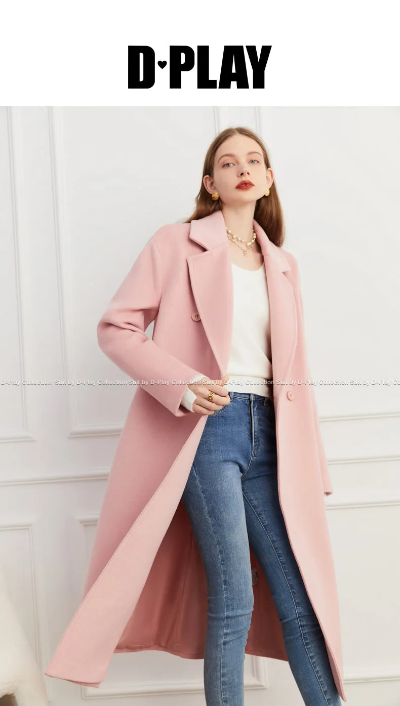 DPLAY winter tweed coat double-breasted wide belt coat - Natti