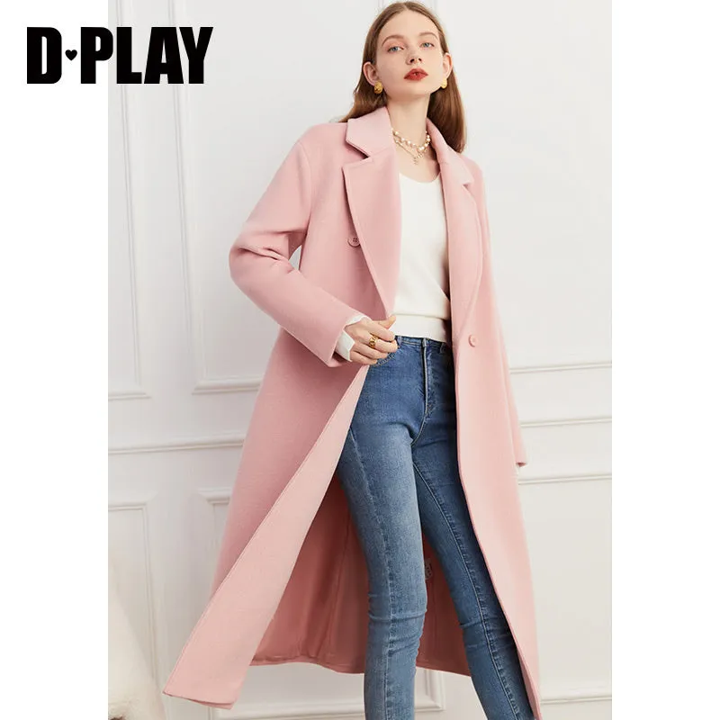 DPLAY winter tweed coat double-breasted wide belt coat - Natti