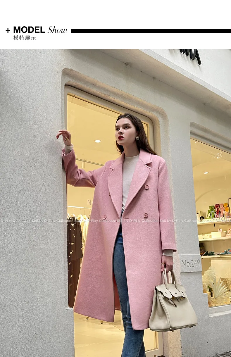 DPLAY winter tweed coat double-breasted wide belt coat - Natti