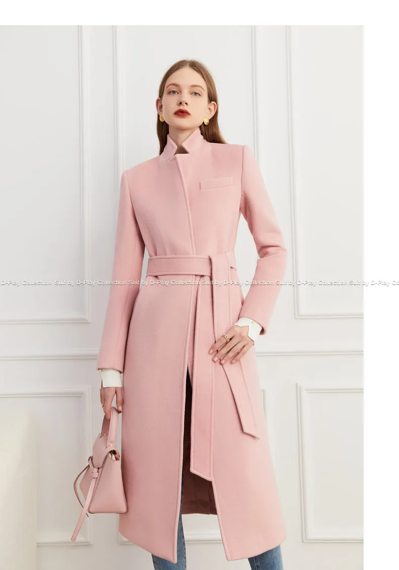 DPLAY winter tweed coat double-breasted wide belt coat - Natti